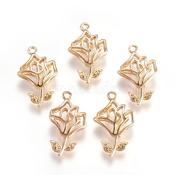 Brass Pendants, Flower, Nickel Free, Real 18K Gold Plated, 25x15x5.5mm, Hole: 1.4mm(KK-O104-27G-NF)