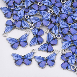 Printed Alloy Pendants, with Enamel, Butterfly, Platinum, Orchid, 13.5x20x2mm, Hole: 1.6mm(X-PALLOY-R111-17B)