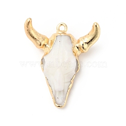 Opaque Resin Pendants, with Light Gold Tone Brass Finding, Cattle's Head Charms, White, 30x27x8mm, Hole: 1.8mm(KK-E049-01KCG-07)