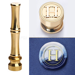 Golden Tone Brass Wax Seal Stamp Head with Bamboo Stick Shaped Handle, for Greeting Card Making, Letter H, 74.5x15mm(STAM-K001-05G-H)