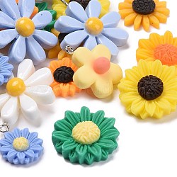 Epoxy Resin Pendants & Cabochons, Mixed Flower, Mixed Color, 18~37.5x17~36.5x3~10mm, Hole: 1~3mm(CRES-MSMC002-56)