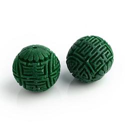 Handmade Cinnabar Beads, Carved Lacquerware, Round, Dark Green, 24x22mm, Hole: 2mm(CARL-R002-22mm-04)