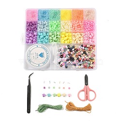 DIY Stretch Bracelet Making Kits, including Acrylic & Plastic & Seed Beads, Scissors, Elastic Thread, Tweezers, Mixed Color, 2mm, Hole: 0.8mm(DIY-L073-03)