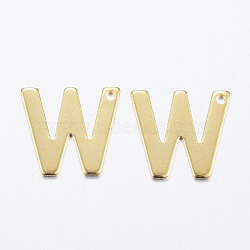 304 Stainless Steel Charms, Letter.W, Real 18K Gold Plated, 11x12x0.8mm, Hole: 1mm(X-STAS-P141-W)