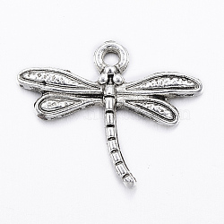 Tibetan Style Alloy Pendants, Cadmium Free & Lead Free, Dragonfly, Antique Silver, 15.5x18.5x2mm, Hole: 1.2mm(X-TIBE-ZN3947-RS)