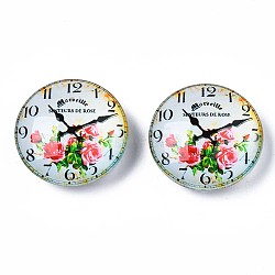 Glass Paper Snap Buttons, with Plastic & Iron Snap Caps, Garment Buttons, Flat Round with Clock Pattern, Flower Pattern, 35x13~14mm(BUTT-N019-007-A02)