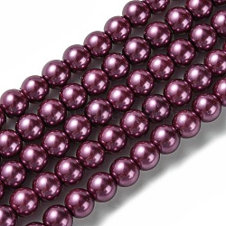 Eco-Friendly Dyed Glass Pearl Round Beads Strands, Grade A, Cotton Cord Threaded, Medium Violet Red, 6mm, Hole: 0.7~1.1mm, about 72pcs/strand, 15 inch(HY-A002-6mm-RB029)
