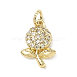 Brass with Rhinestone Pendants, Flower Charms, Golden, Crystal, 16x11x3mm, Hole: 3mm(KK-CBAD872-01G-04)