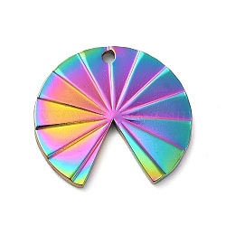 Ion Plating(IP) 304 Stainless Steel Pendants, Fan Charm, Rainbow Color, 25x23.5x2mm, Hole: 1.6mm(STAS-M312-01A-MC)