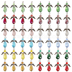 48Pcs 12 Color Electroplate Glass Pendants, Faceted Angel Charms, with Platinum Tone Iron Loops, Mixed Color, 30x20x10mm, Hole: 3mm, 4Pcs/color(PALLOY-AB00110)