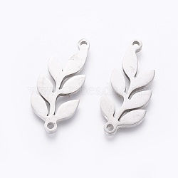 201 Stainless Steel Links, Manual Polishing, Leaf, Stainless Steel Color, 22.5x10x1.5mm, Hole: 1.2mm(X-STAS-F231-135P)