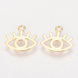 Brass Charms, Nickel Free, Real 18K Gold Plated, Eye, Golden, 11.5x13x1mm, Hole: 1mm(KK-Q735-389G)