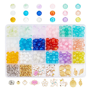 Elite DIY Jewelry Making Finding Kit, Including Glass & Iron & Rhinestone Spacer Beads, Flower & Heart & Windmill & Heart Alloy Enamel Charms, Mixed Color, 507Pcs/box