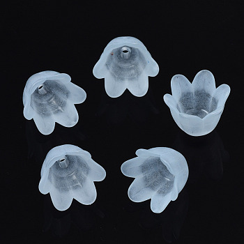 Transparent Acrylic Bead Caps, Frosted, Flower, 6-Petal, Light Blue, 8x10.5x10.5mm, Hole: 1.4mm