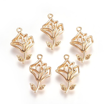 Brass Pendants, Flower, Nickel Free, Real 18K Gold Plated, 25x15x5.5mm, Hole: 1.4mm