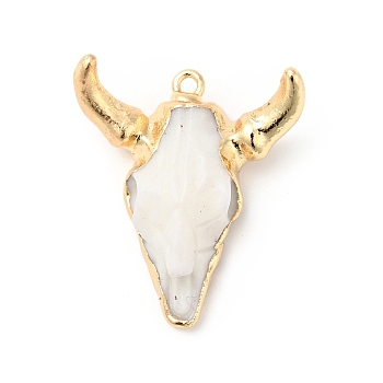Opaque Resin Pendants, with Light Gold Tone Brass Finding, Cattle's Head Charms, White, 30x27x8mm, Hole: 1.8mm