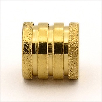 Stainless Steel Textured Beads, Large Hole Column Grooved Beads, Ion Plating (IP), Golden, 10x10mm, Hole: 6mm