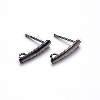 304 Stainless Steel Stud Earring Findings, with Loop, Electrophoresis Black, 15x3x1mm, Hole: 1.8mm, Pin: 0.8mm