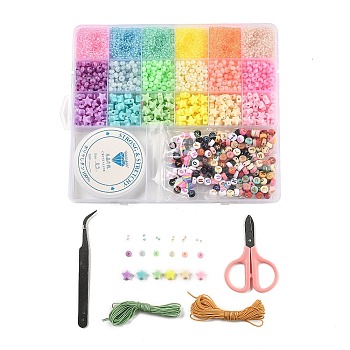 DIY Stretch Bracelet Making Kits, including Acrylic & Plastic & Seed Beads, Scissors, Elastic Thread, Tweezers, Mixed Color, 2mm, Hole: 0.8mm