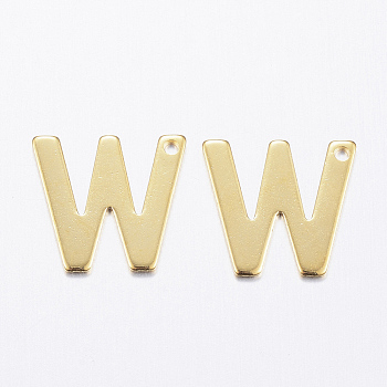 304 Stainless Steel Charms, Letter.W, Real 18K Gold Plated, 11x12x0.8mm, Hole: 1mm