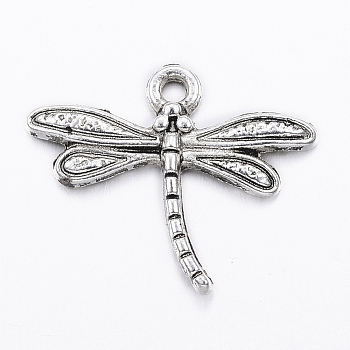 Tibetan Style Alloy Pendants, Cadmium Free & Lead Free, Dragonfly, Antique Silver, 15.5x18.5x2mm, Hole: 1.2mm