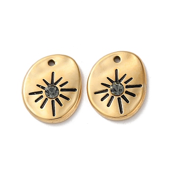 304 Stainless Steel Pendants, with Rhinestone, Irregular Flat Round with Star Charm, Real 14K Gold Plated, 16.5x13.5x3mm, Hole: 1.2mm