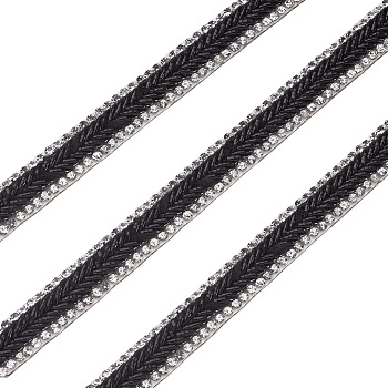 Beadthoven Hotfix with Two Rows Rhinestone, Hot Melt Adhesive on the Back, Costume Accessories, Rectangle, Black, 9mm