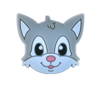 Cat Head Silicone Beads, DIY Nursing Necklaces and Bracelets Making, Chewing Pendants For Teethers, Light Grey, 35x30x6.5mm, Hole: 2mm