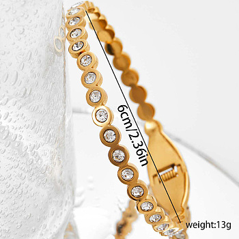 Stainless Steel Hinged Bangles for Women, with Cubic Zirconia Golden, Flat Round, Inner Diameter: 2-3/8 inch(6cm)