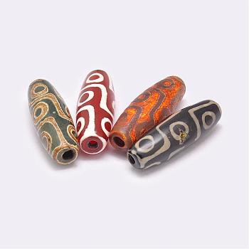 Tibetan Style 9-Eye dZi Beads , Natural Agate Beads, Dyed & Heated, Rice, Mixed Color, 29~30x9~11mm, Hole: 2.5~3mm