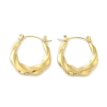 304 Stainless Steel Hoop Earrings for Women, Twist, Real 14K Gold Plated, 23x6mm