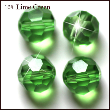 Imitation Austrian Crystal Beads, Grade AAA, K9 Glass, Faceted(32 Facets), Round, Lime Green, 8mm, Hole: 0.9~1.4mm