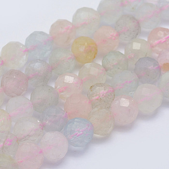Natural Morganite Beads Strands, Faceted Round, Grade A+, 6mm, Hole: 1mm, about 67pcs/strand, 15.5 inch(39.5cm)