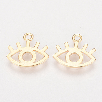 Brass Charms, Nickel Free, Real 18K Gold Plated, Eye, Golden, 11.5x13x1mm, Hole: 1mm