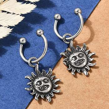 Sun 316 Surgical Stainless Steel Dangle Half Hoop Earrings for Women, Antique Silver, 29x14mm