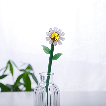 Handmade Glass Flower Decoration, Glass Vase Arrangement Ornament, Floral White, 185x50mm