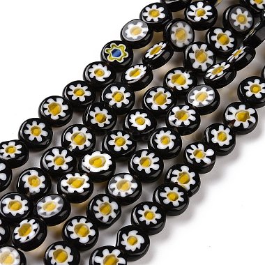 Black Flat Round Millefiori Lampwork Beads