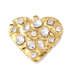 304 Stainless Steel Cubic Zirconia Pendants, Golden, Heart, 38x40.5x5.5mm, Hole: 2.5mm(STAS-Z182-07G-01)
