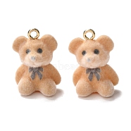 Flocky Resin Pendants, with Alloy Findings, Bear, PeachPuff, 22x15x12mm, Hole: 2mm(RESI-G019-02A)
