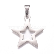 304 Stainless Steel Pendants, Star, Stainless Steel Color, 32x29.5x1.5mm, Hole: 10x4mm(STAS-I135-23P)