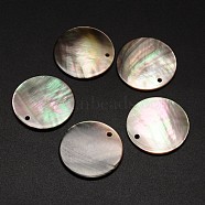 Black Lip Shell Flat Round Pendants, 25x1~2mm, Hole: 1.5mm(BSHE-M019-08)