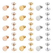 Vacuum Plating 304 Stainless Steel Stud Earring Findings, with Loop and Flat Plate, Flat Round, Mixed Color, 8x1mm, Hole: 1.5mm, Pin: 0.8mm, 3 colors, 14pcs/color, 42pcs/box(STAS-UN0011-73)