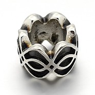 Retro 304 Stainless Steel Big Hole Rondelle Beads, Antique Silver, 7.5x11mm, Hole: 6mm(STAS-E086-30AS)