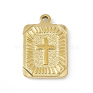 304 Stainless Steel Pendant, Rectangle with Cross, Golden, 25.5x17x4mm, Hole: 1.8mm(STAS-H171-04G)