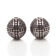 316 Surgical Stainless Steel Beads, Round with Cross, Antique Silver, 9x9.5~10mm, Hole: 1.6mm(STAS-I134-08AS)