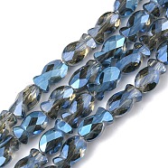 Transparent Electroplate Glass Beads Strands, Rainbow Plated, Faceted, Fish, Steel Blue, 10.5x6x5mm, Hole: 1.4mm, about 55pcs/strand, 21.97 inch(55.8cm)(EGLA-F157-FR05)