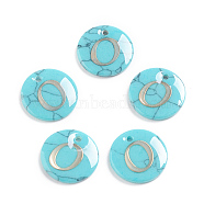 Synthetic Turquoise Charms, with Plastic Letter, Flat Round, Letter.O, 15x2mm, Hole: 1.5mm(G-L561-001O)