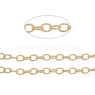 Brass Textured Cable Chains, Oval, Unwelded, Long-Lasting Plated, with Spool, Real 18K Gold Plated, Link: 9.5x7x1.5mm, about 16.4 Feet(5m)/roll(CHC-K010-02G)
