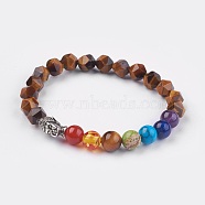 Natural Tiger Eye Stretch Bracelets, with Alloy Buddha Head Findings, Mixed Stone and Resin Beads, 2-1/8 inch(5.5cm)(BJEW-JB03951-01)