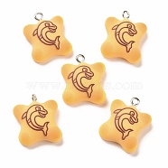 Resin Pendants, with Platinum Iron Findings, Imitation Food, Biscuit with Bear Pattern, Dolphin Pattern, 21.5x18x8.5mm, Hole: 2mm(RESI-M026-01B)